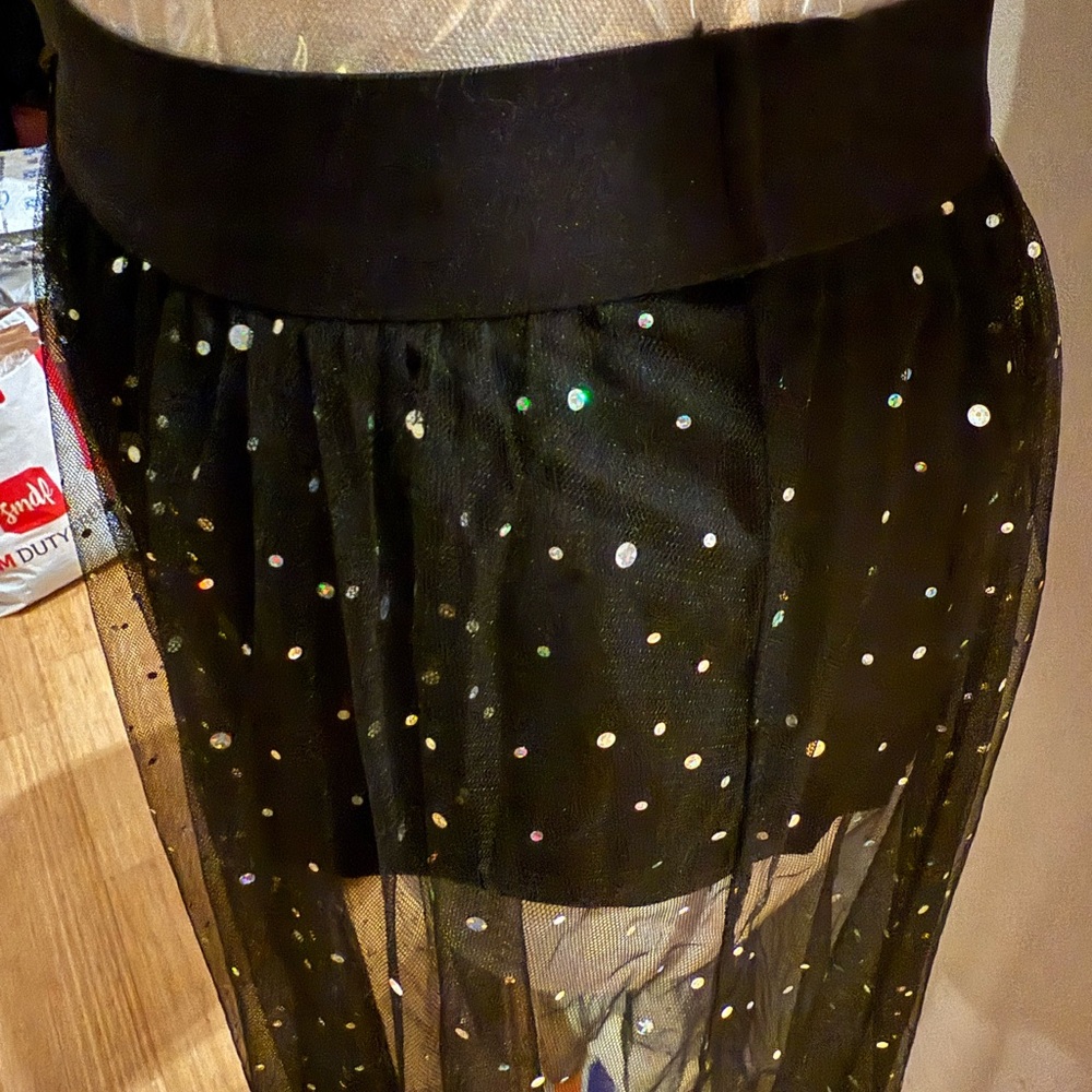 Sequin Sheer Black Maxi Skirt - Picture 4 of 6